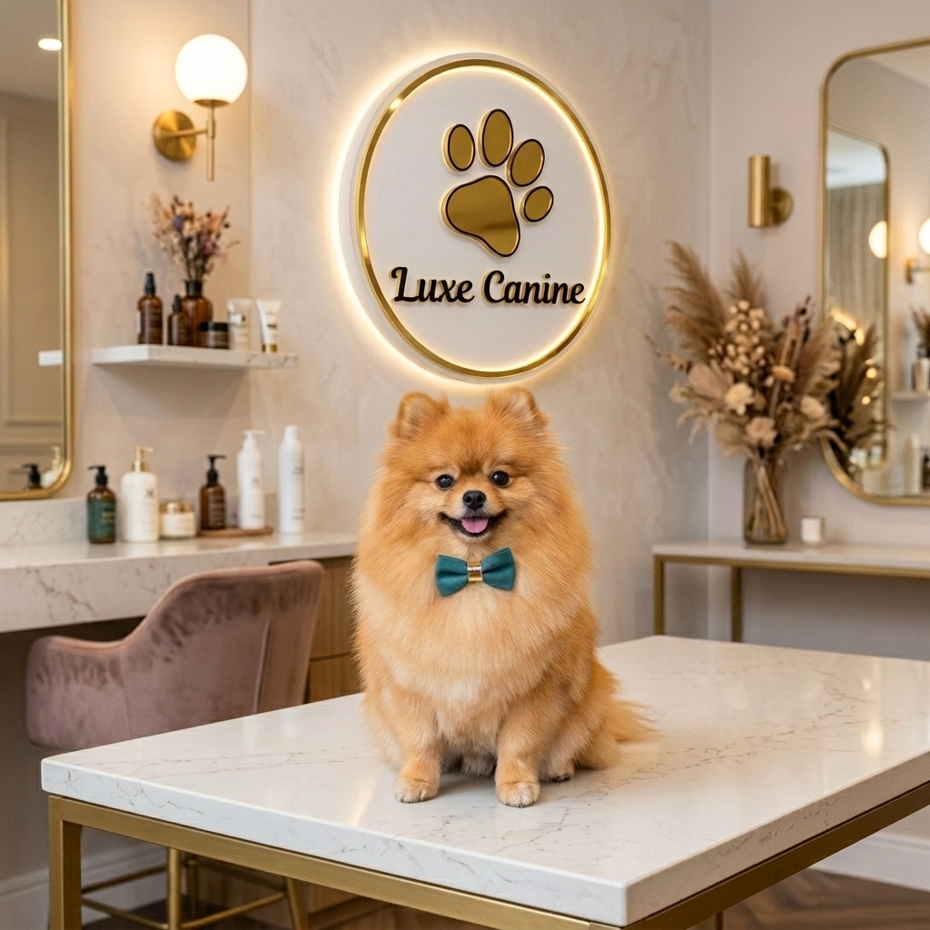 Pomeranian después del corte en Luxe Canine